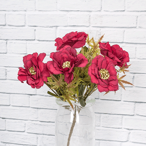 Ветка декоративная Цинии 26 см бордовые цветы